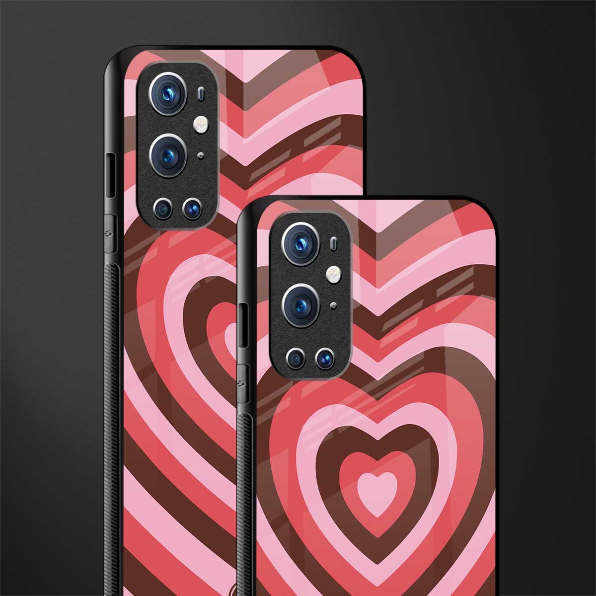 y2k red pink brown hearts aesthetic glass case for oneplus 9 pro image-2