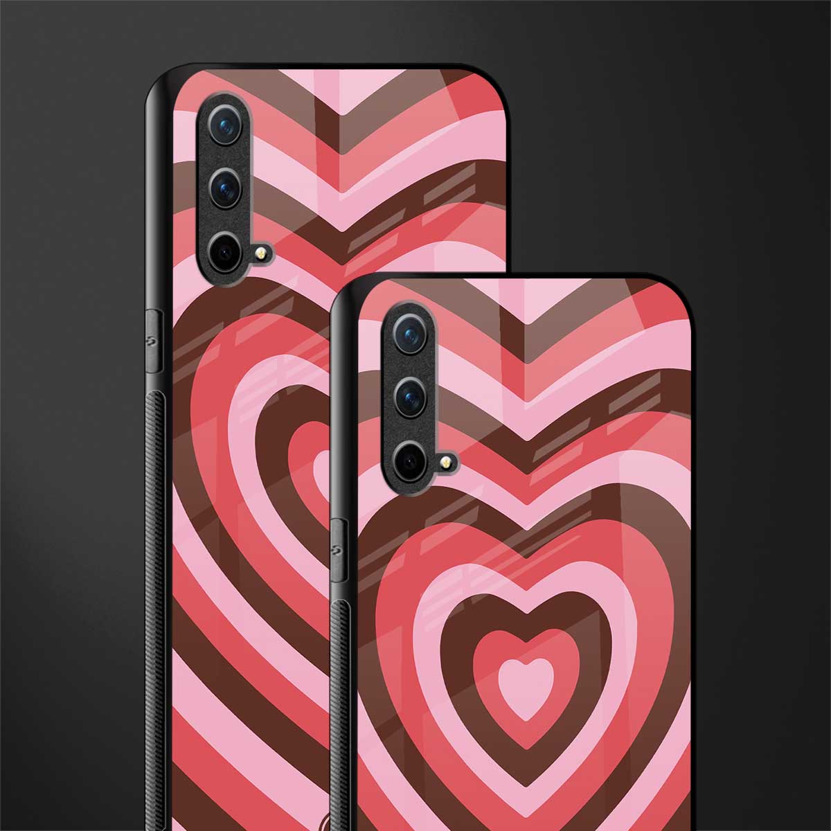 y2k red pink brown hearts aesthetic glass case for oneplus nord ce 5g image-2
