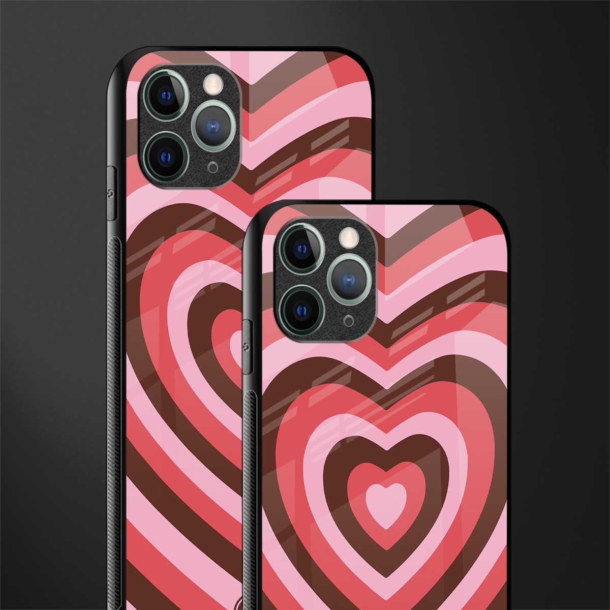 y2k red pink brown hearts aesthetic glass case for iphone 11 pro image-2