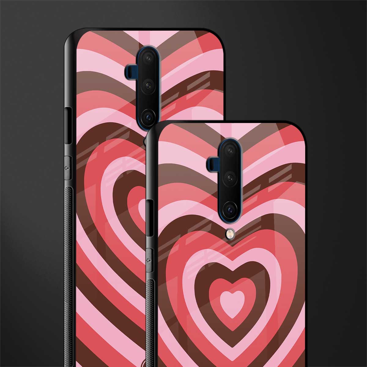 y2k red pink brown hearts aesthetic glass case for oneplus 7t pro image-2