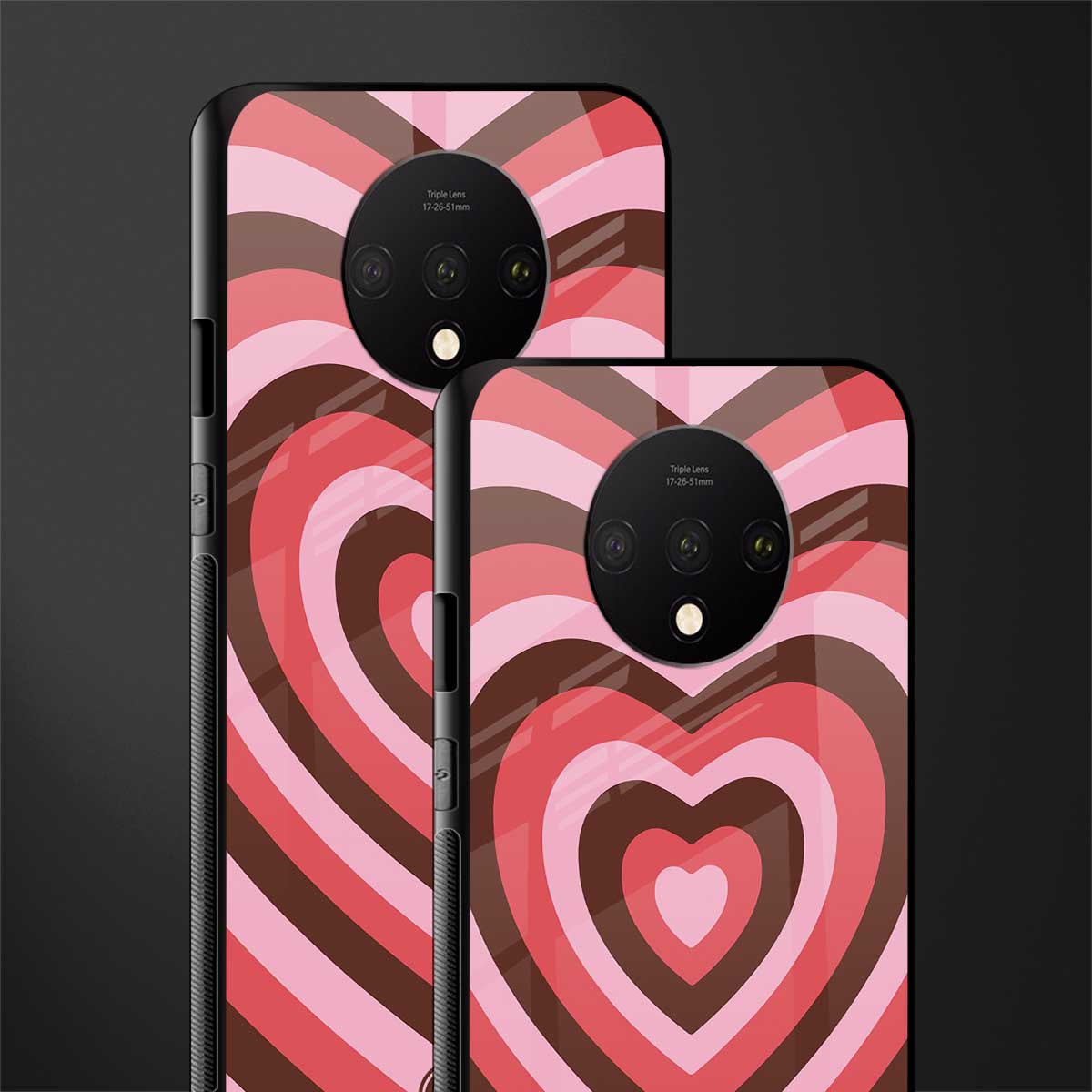 y2k red pink brown hearts aesthetic glass case for oneplus 7t image-2