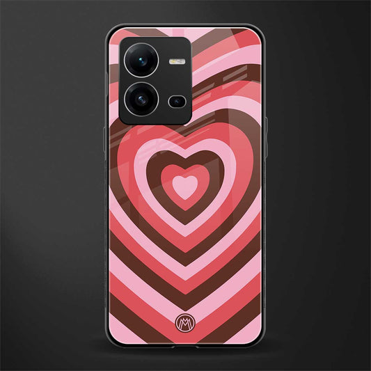 y2k red pink brown hearts aesthetic back phone cover | glass case for vivo v25-5g