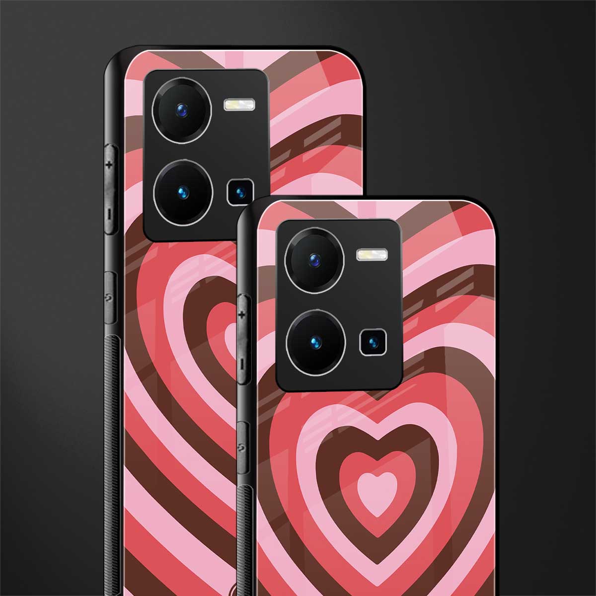 y2k red pink brown hearts aesthetic back phone cover | glass case for vivo y35 4g
