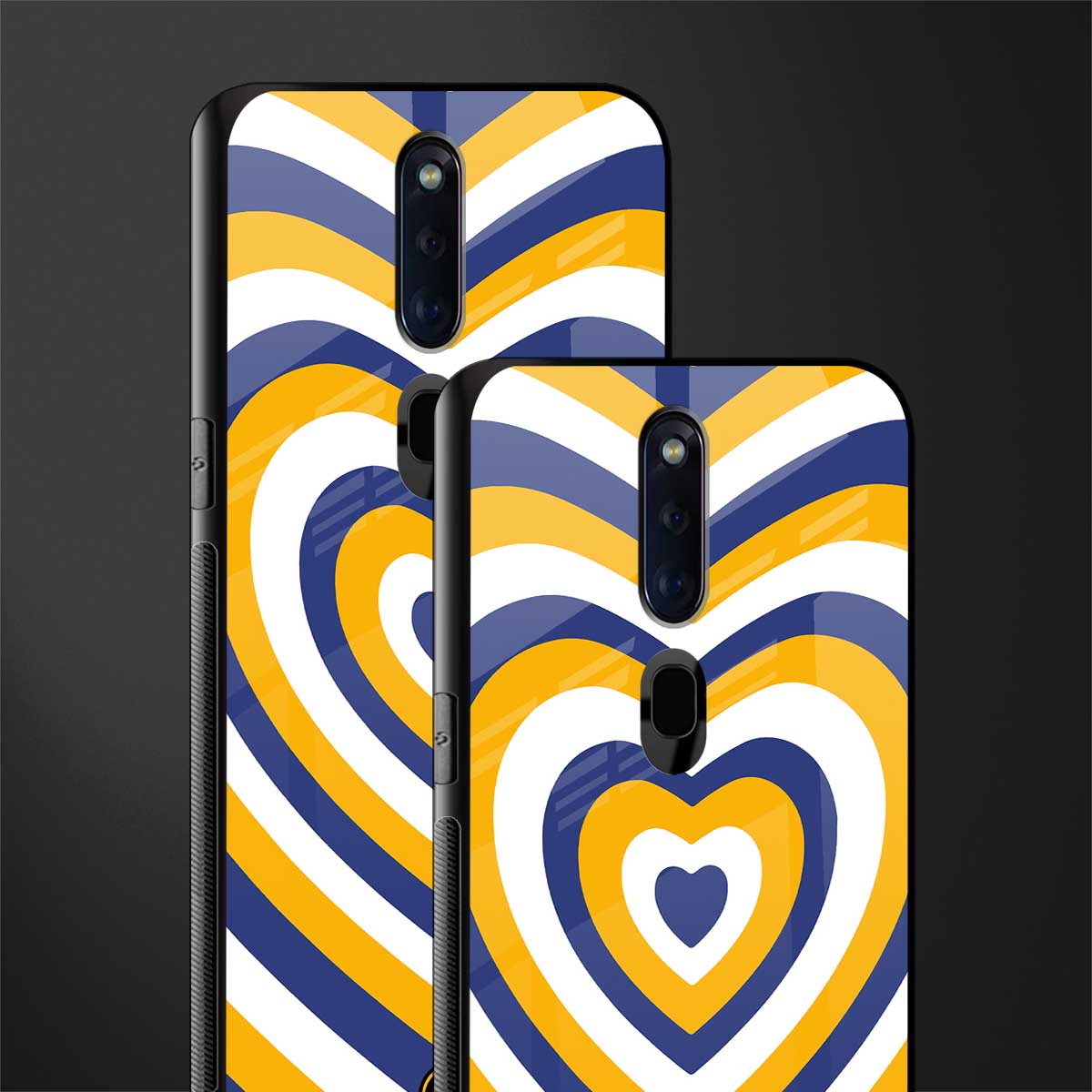 y2k yellow blue hearts aesthetic glass case for oppo f11 pro image-2