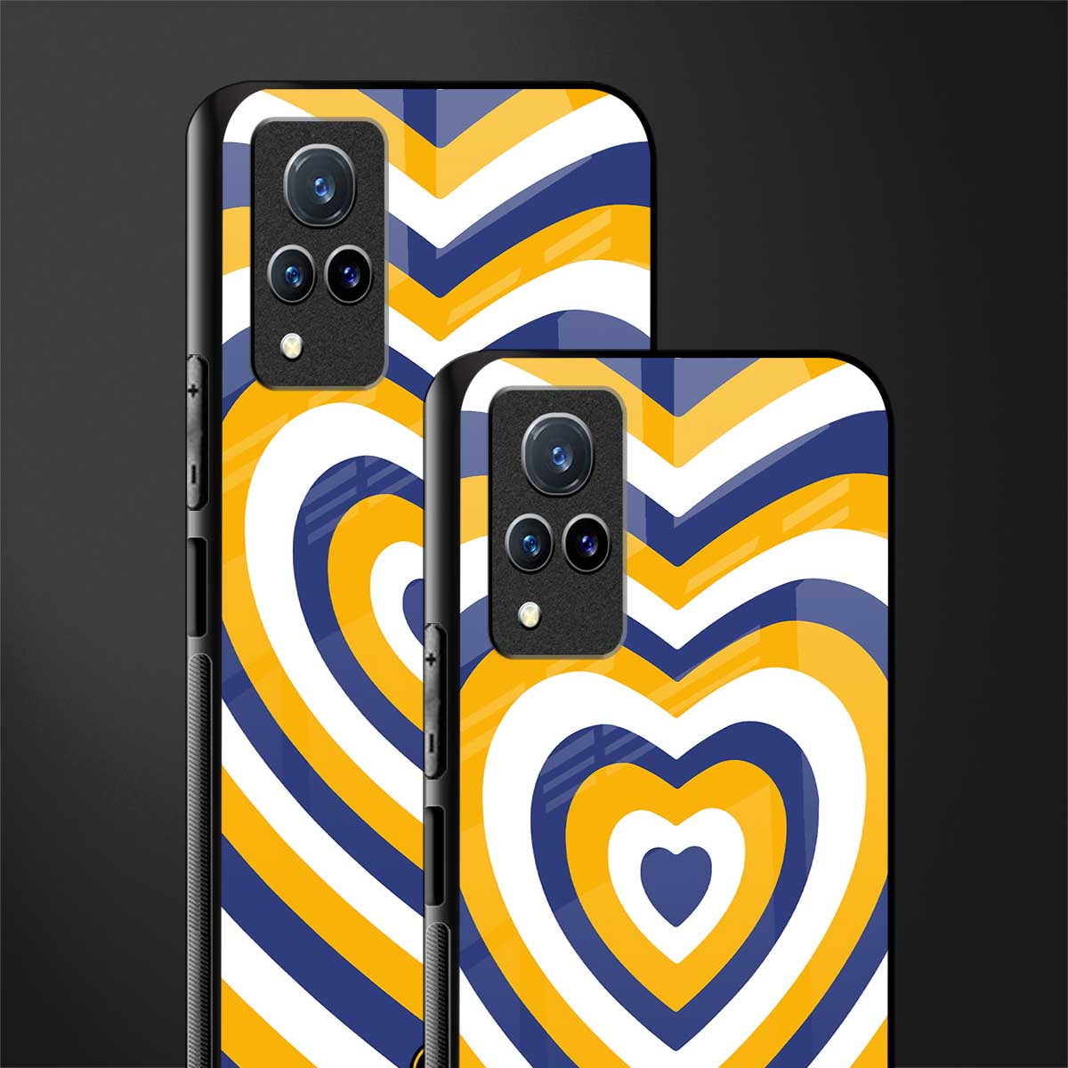 y2k yellow blue hearts aesthetic glass case for vivo v21 5g image-2