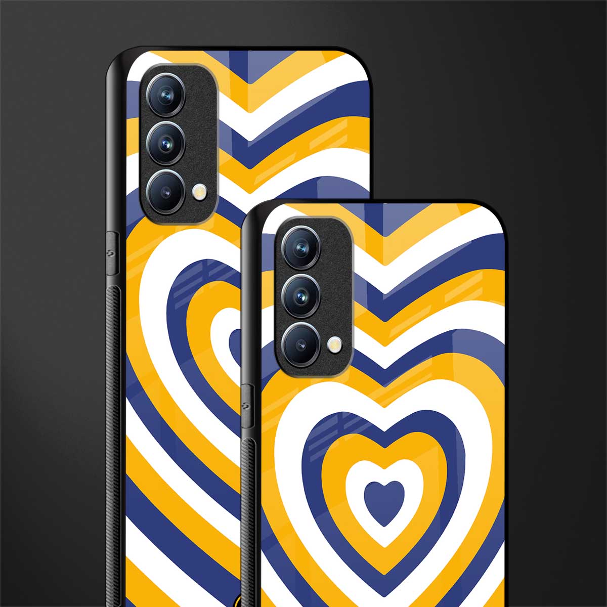 y2k yellow blue hearts aesthetic glass case for oppo f19 image-2