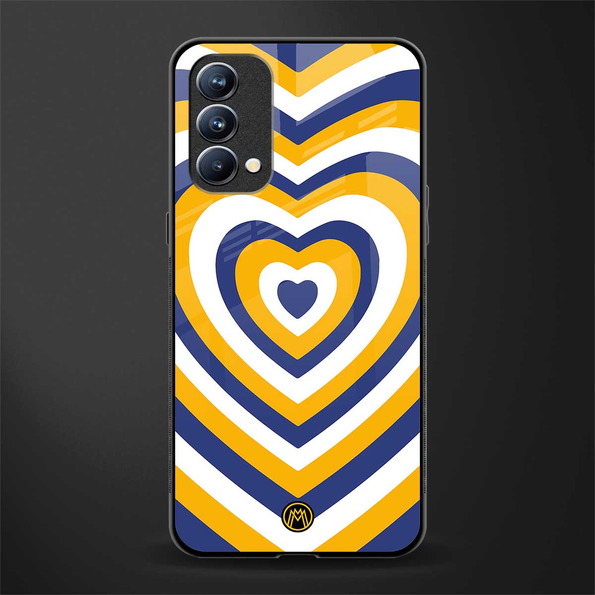 y2k yellow blue hearts aesthetic glass case for oppo f19s image