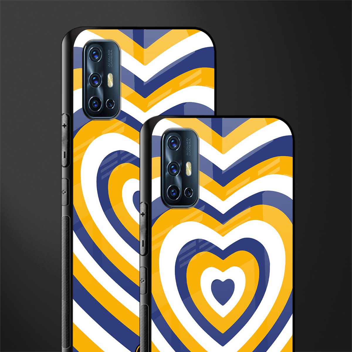 y2k yellow blue hearts aesthetic glass case for vivo v17 image-2