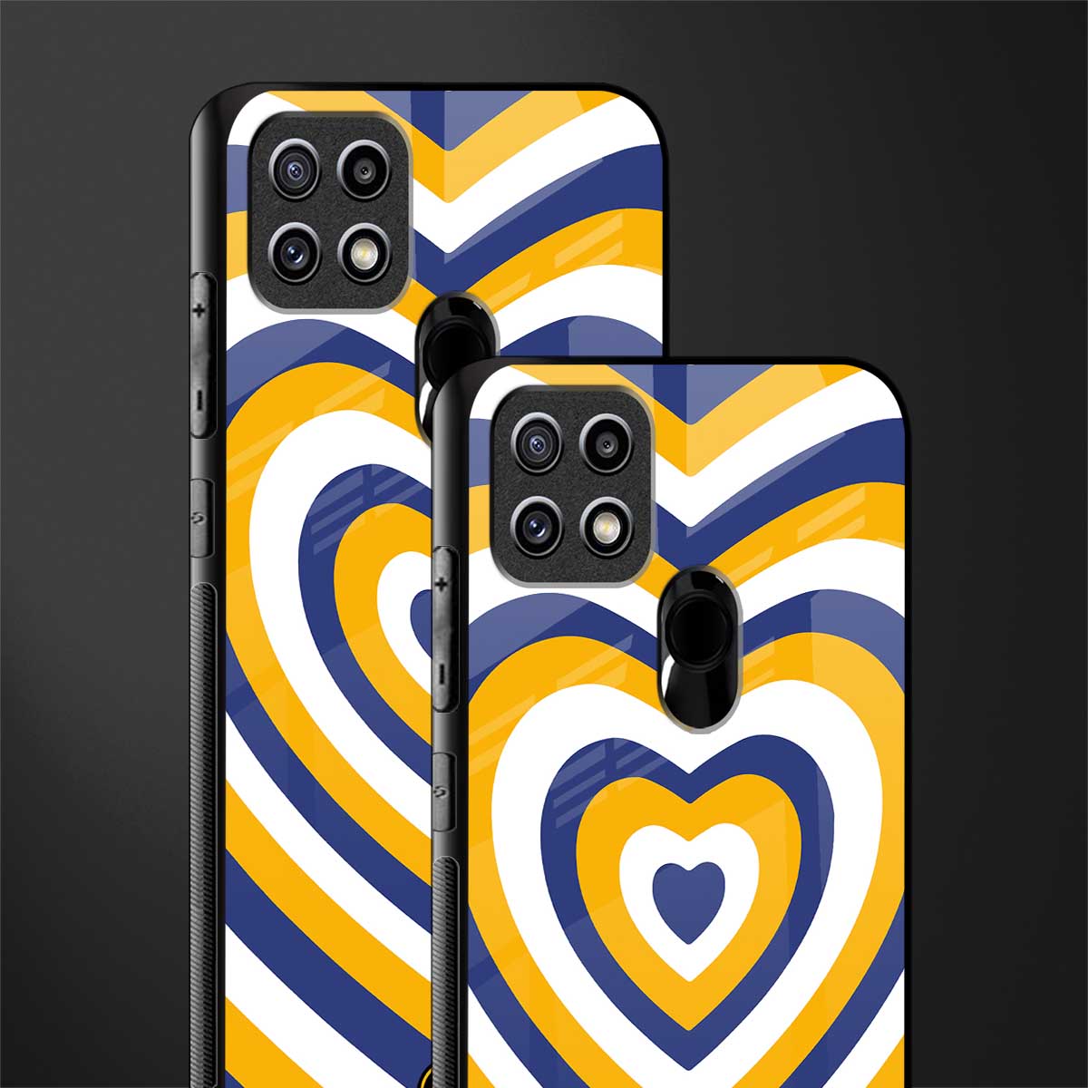 y2k yellow blue hearts aesthetic glass case for oppo a15s image-2