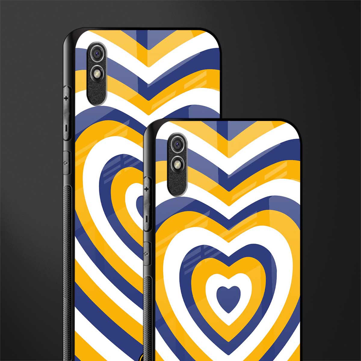 y2k yellow blue hearts aesthetic glass case for redmi 9a image-2