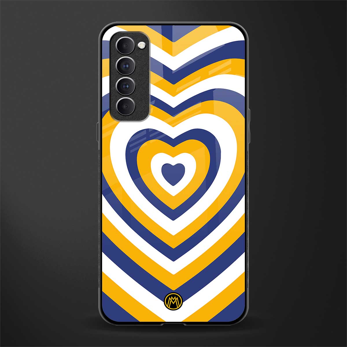 y2k yellow blue hearts aesthetic glass case for oppo reno 4 pro image