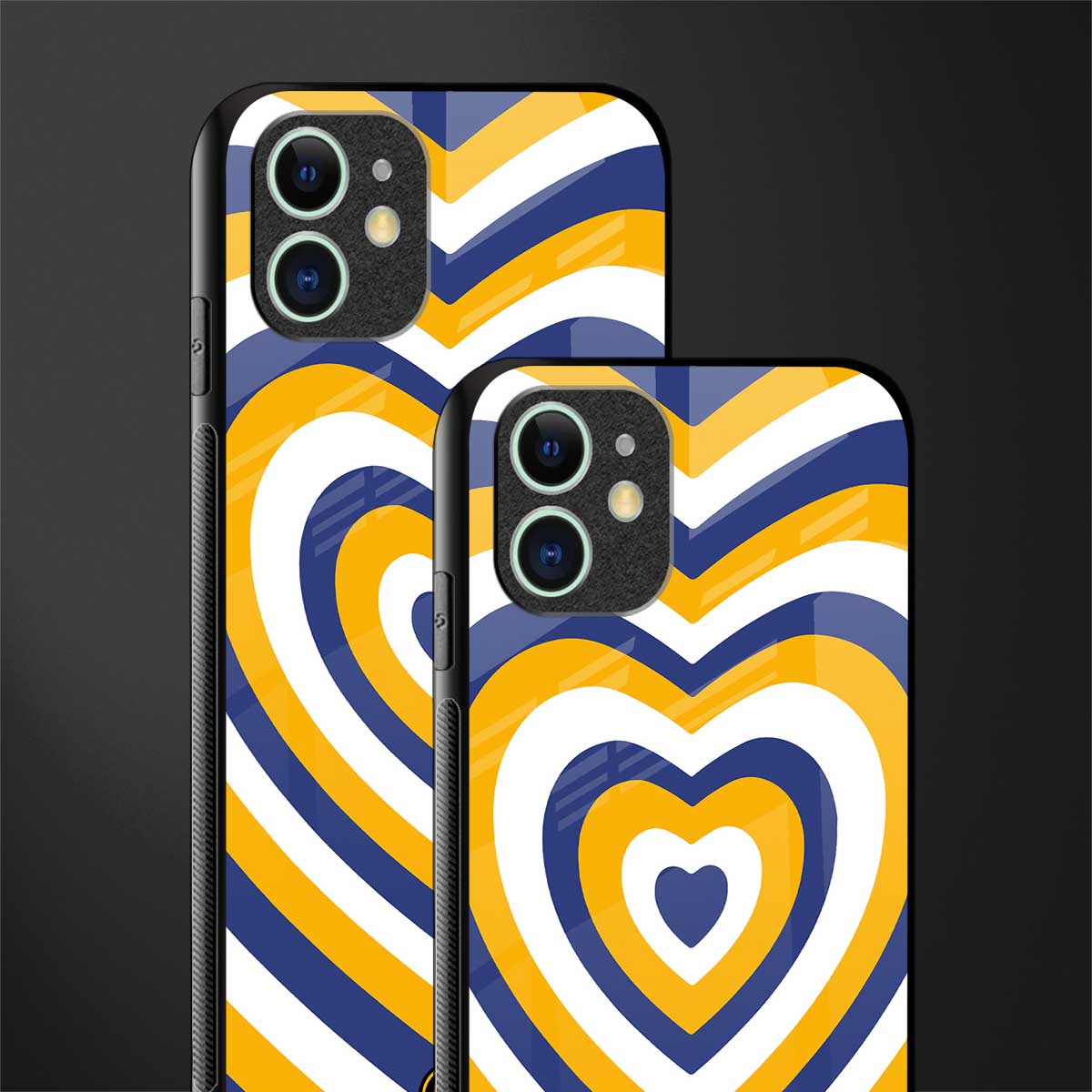 y2k yellow blue hearts aesthetic glass case for iphone 12 image-2
