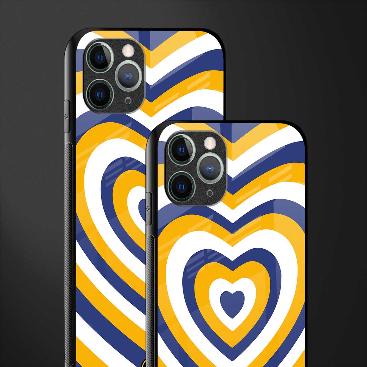 y2k yellow blue hearts aesthetic glass case for iphone 11 pro image-2