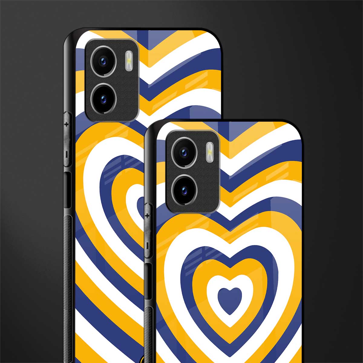 y2k yellow blue hearts aesthetic glass case for vivo y15s image-2