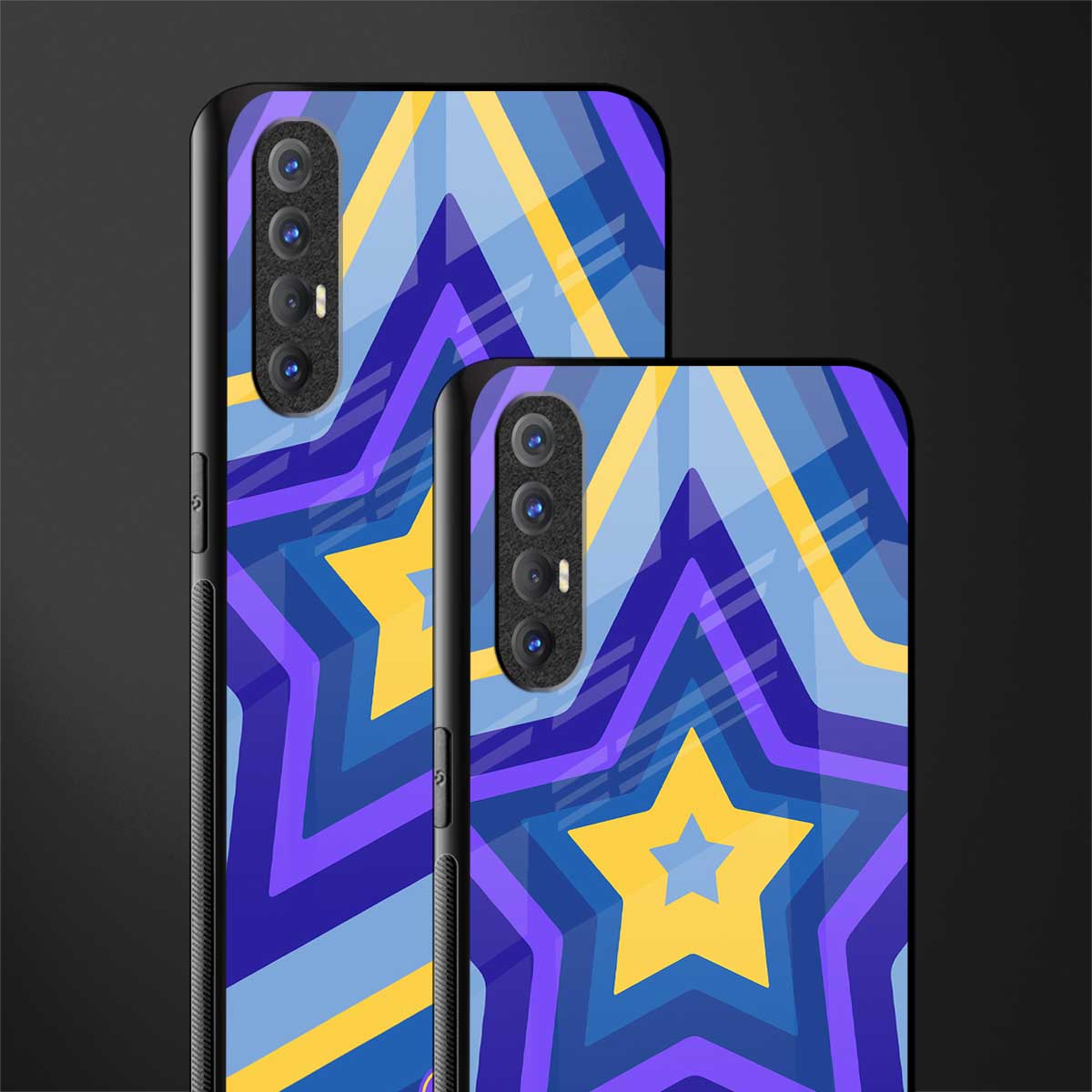 y2k yellow blue stars glass case for oppo reno 3 pro image-2