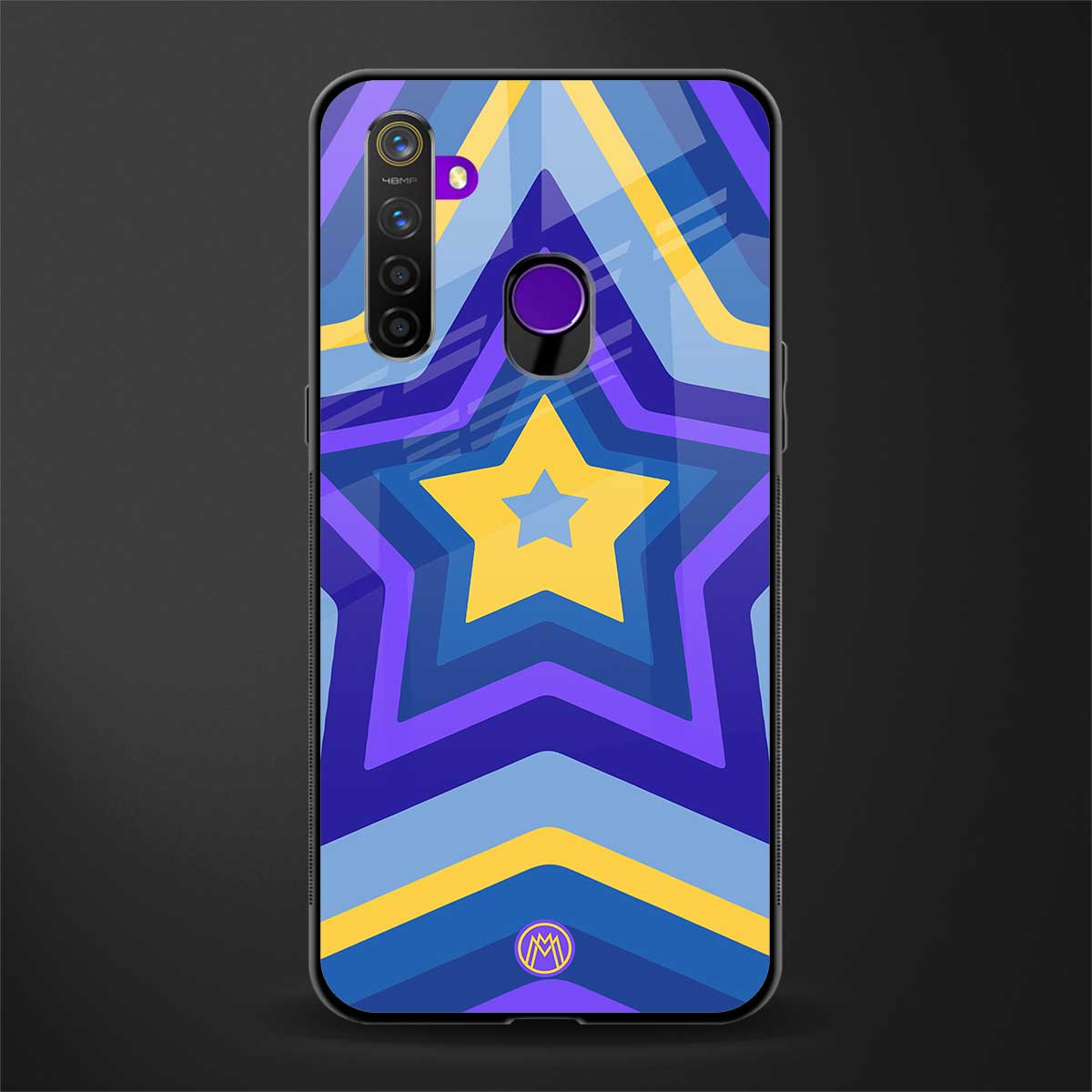 y2k yellow blue stars glass case for realme 5s image