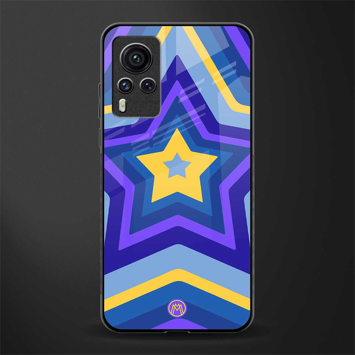 y2k yellow blue stars glass case for vivo x60 pro image