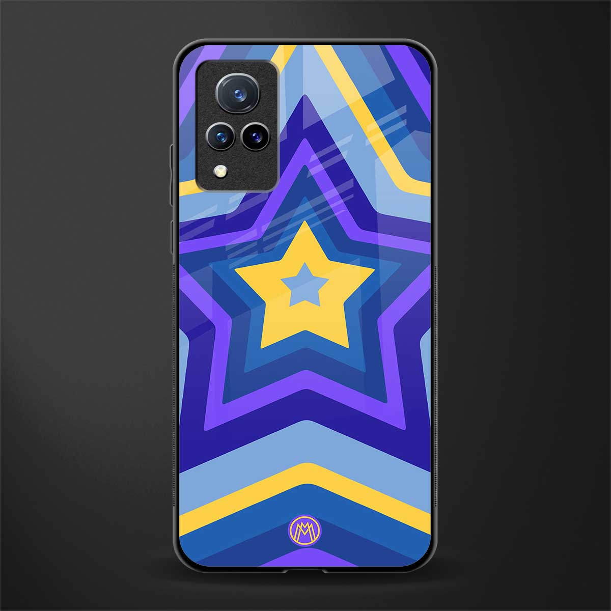 y2k yellow blue stars glass case for vivo v21 5g image