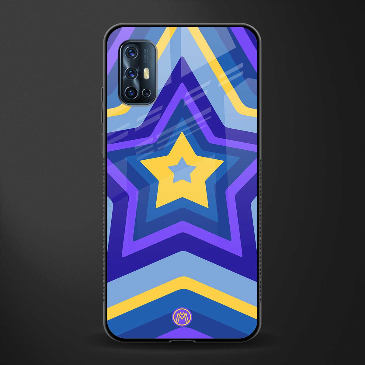 y2k yellow blue stars glass case for vivo v17 image