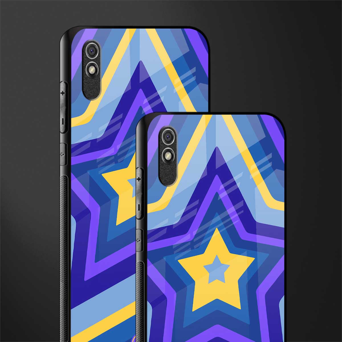 y2k yellow blue stars glass case for redmi 9a image-2
