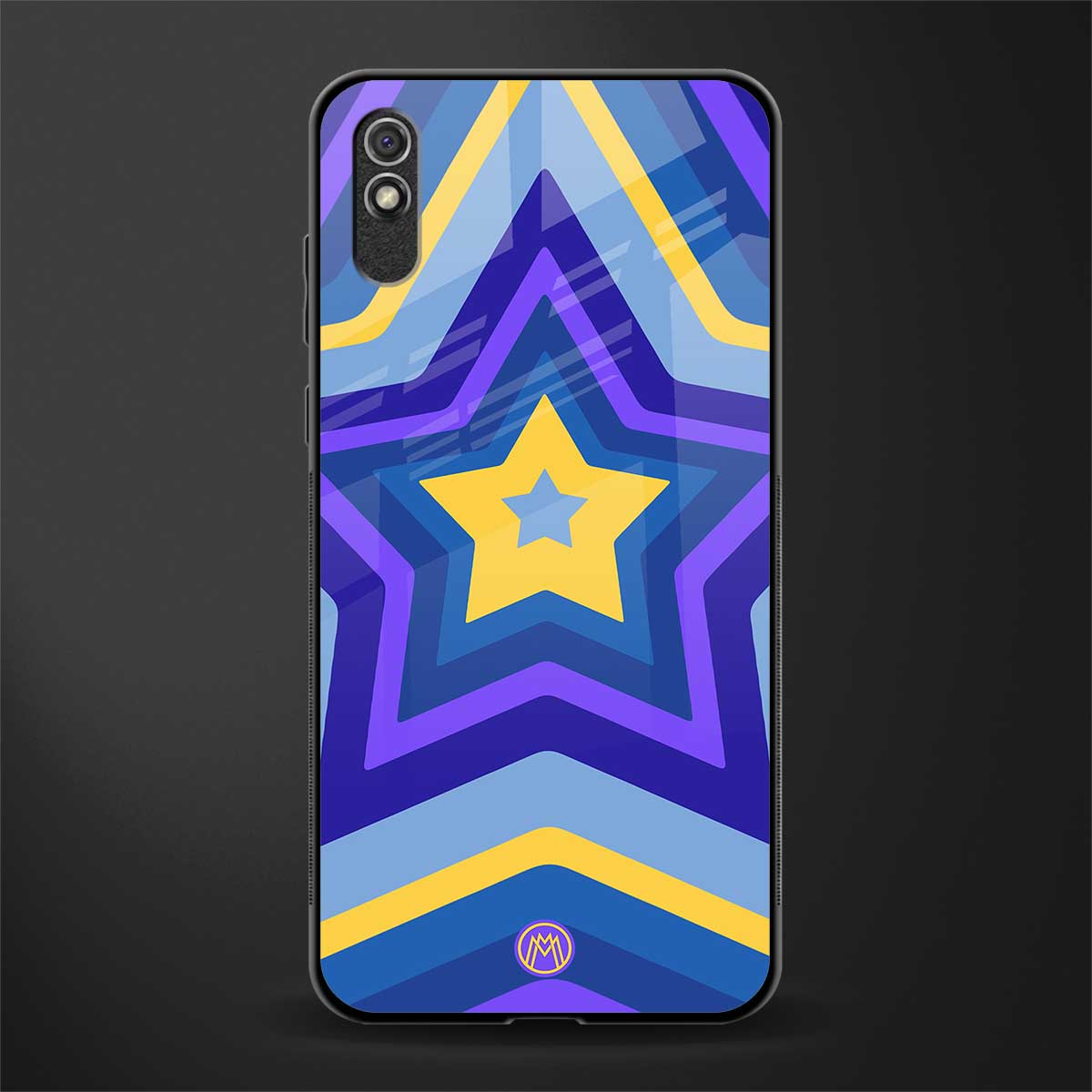 y2k yellow blue stars glass case for redmi 9a image