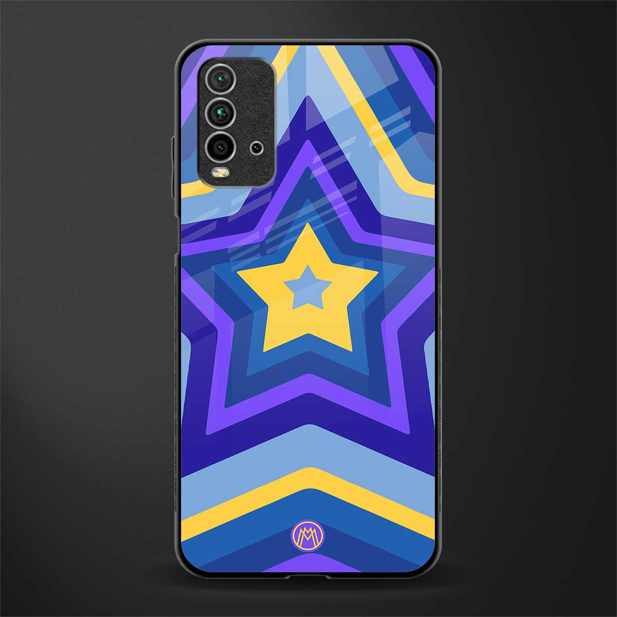 y2k yellow blue stars glass case for redmi 9 power image