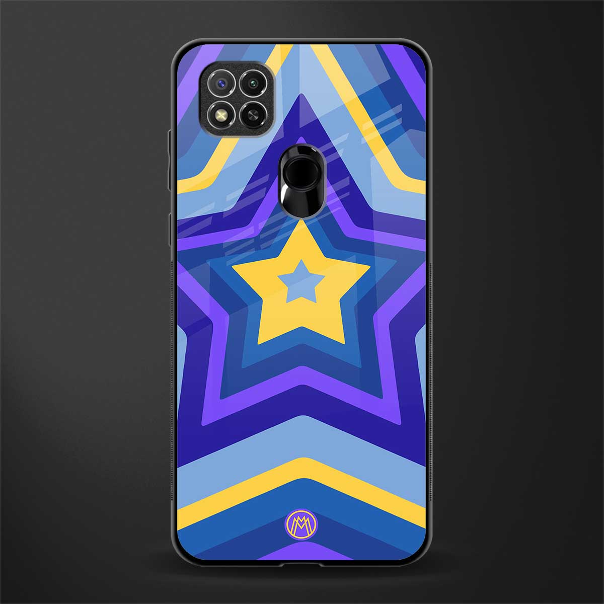 y2k yellow blue stars glass case for poco c31 image