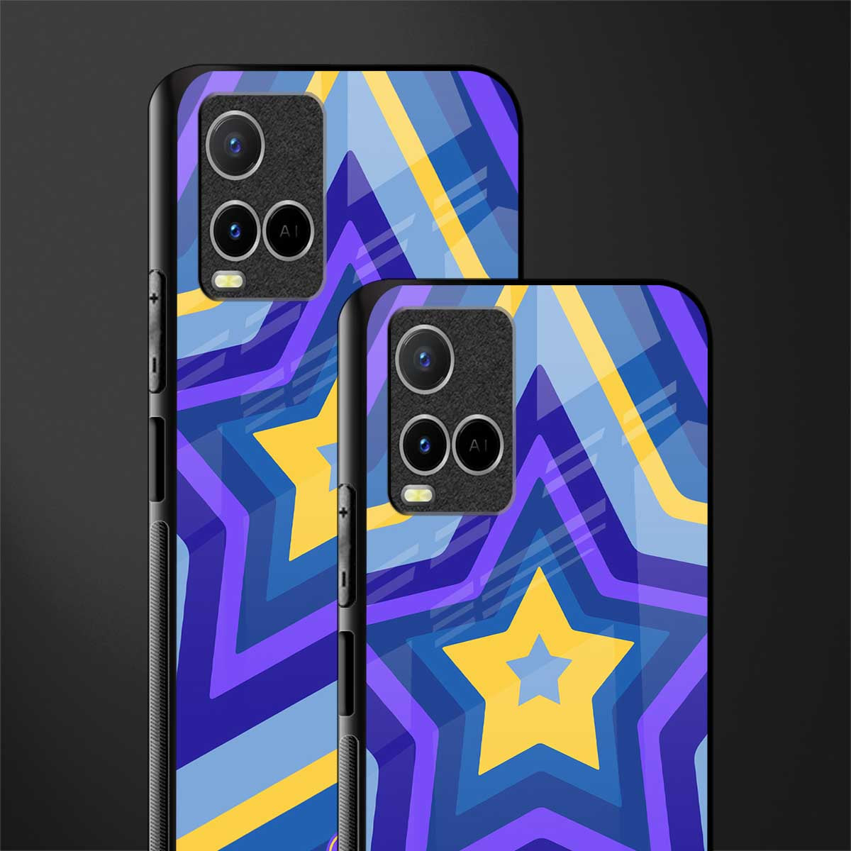 y2k yellow blue stars glass case for vivo y33s vivo y33t image-2