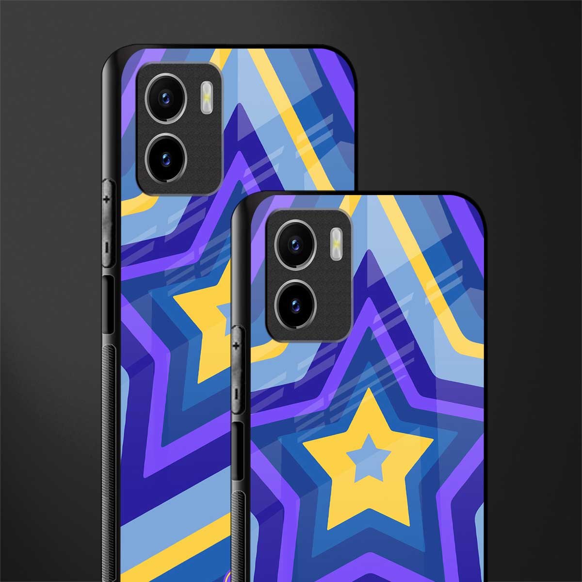 y2k yellow blue stars glass case for vivo y15s image-2
