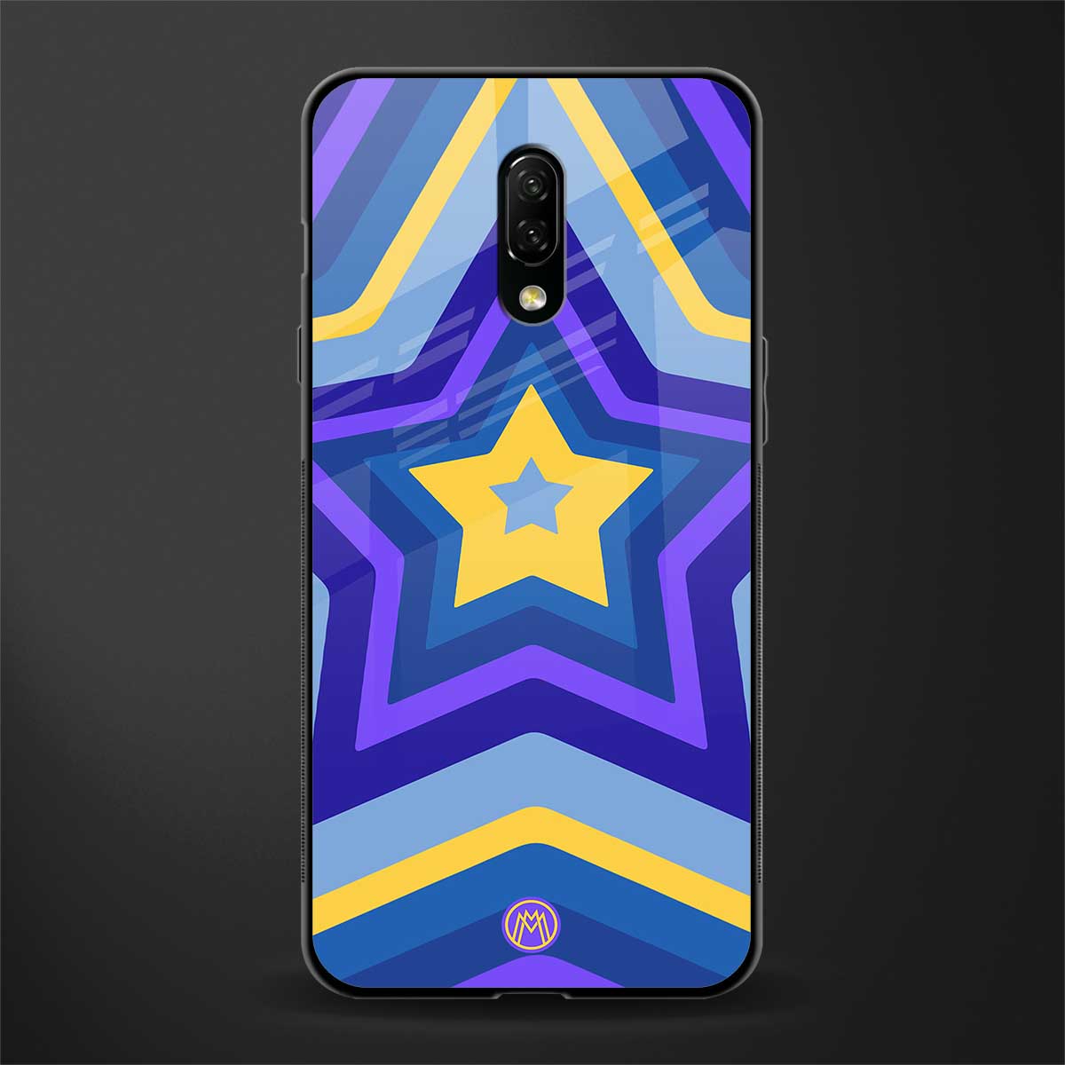 y2k yellow blue stars glass case for oneplus 7 image