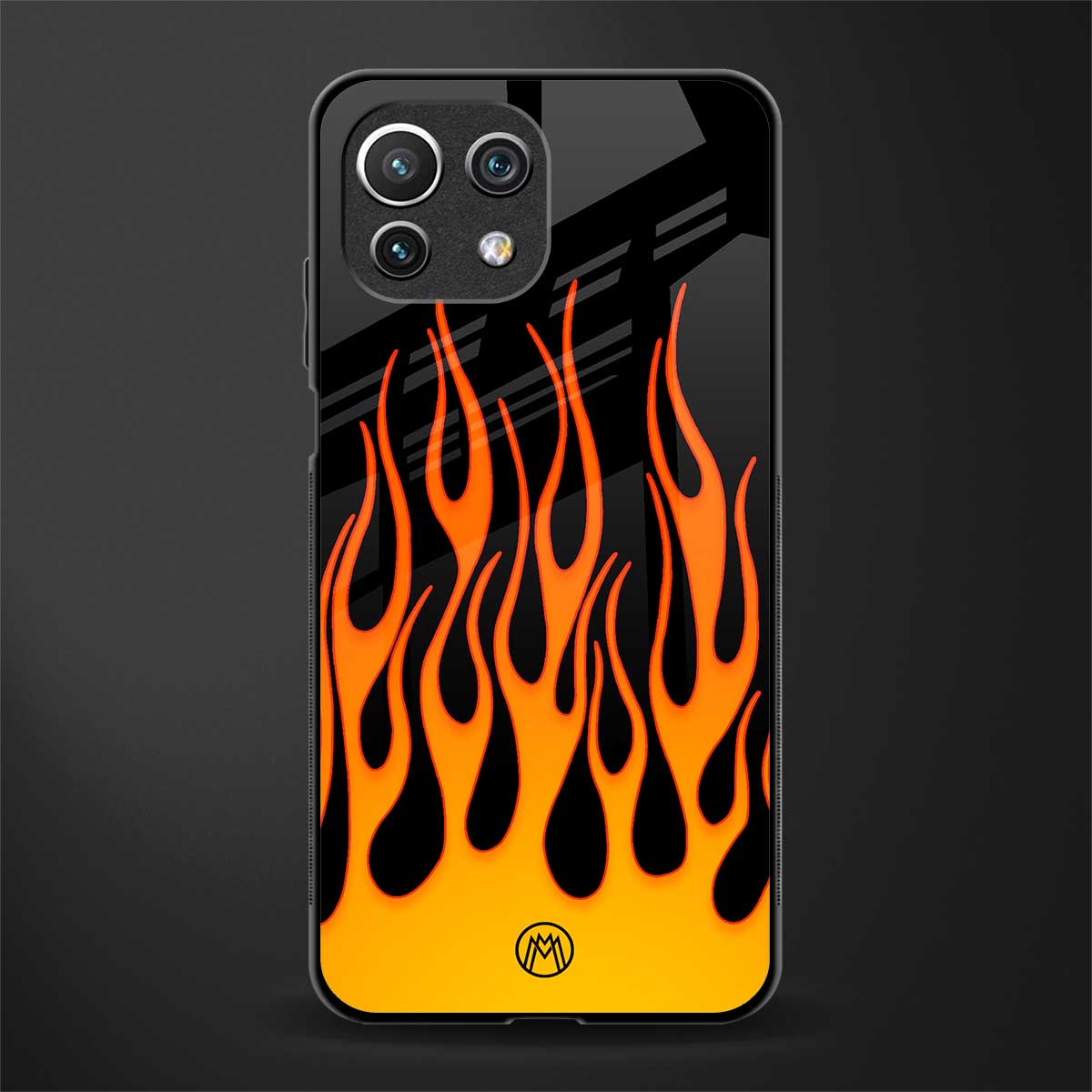 y2k yellow flames glass case for mi 11 lite image