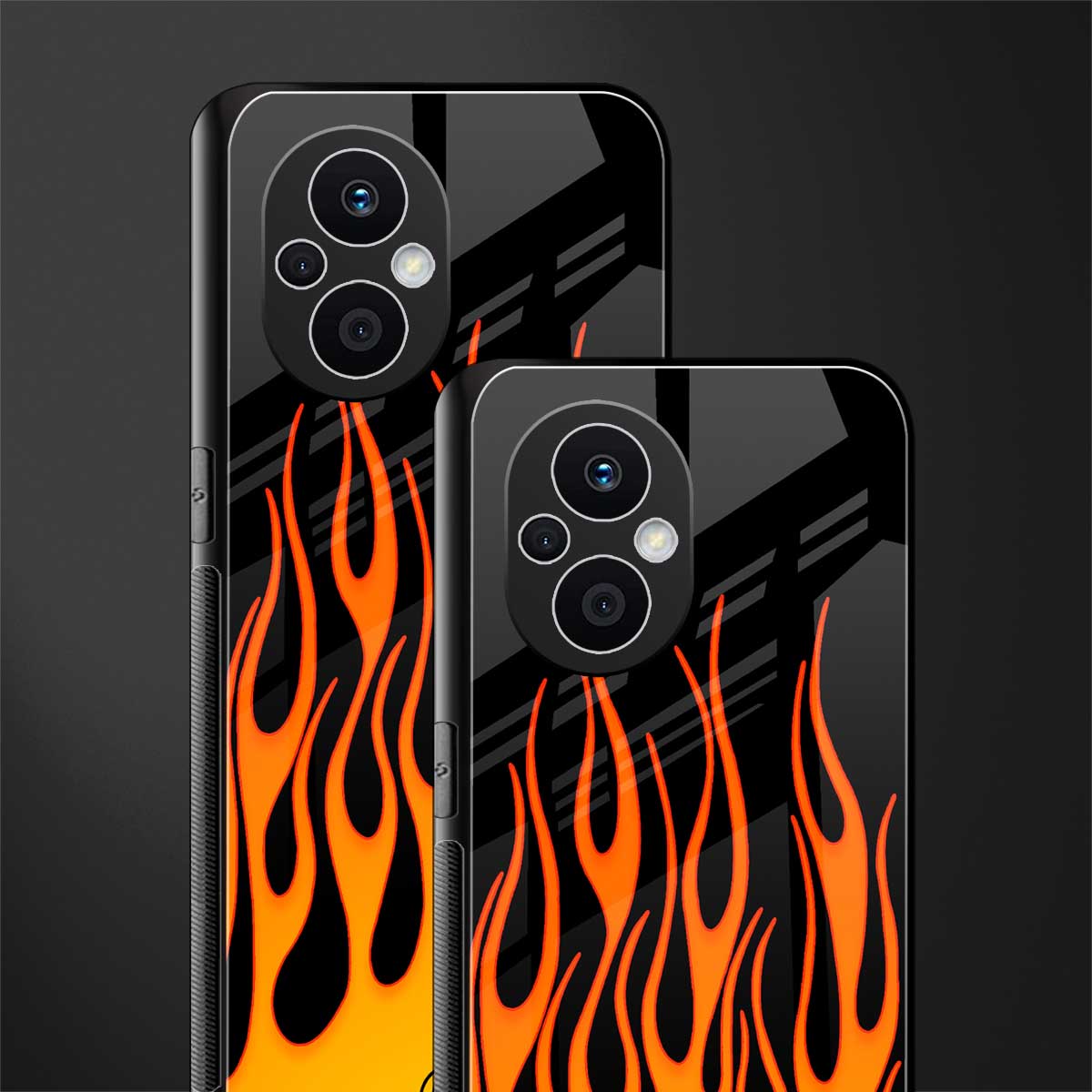 y2k yellow flames back phone cover | glass case for oppo f21 pro 5g