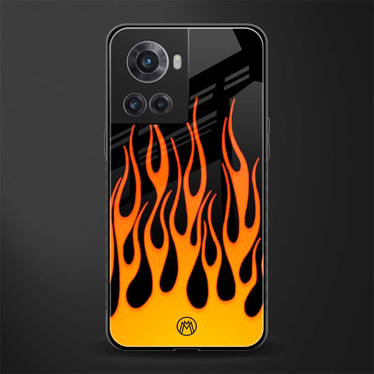 y2k yellow flames back phone cover | glass case for oneplus 10r 5g