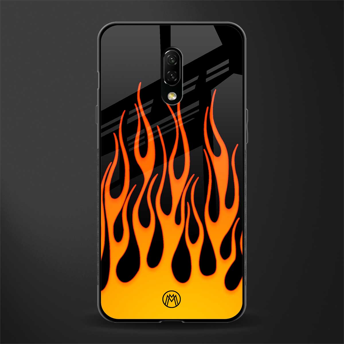 y2k yellow flames glass case for oneplus 7 image