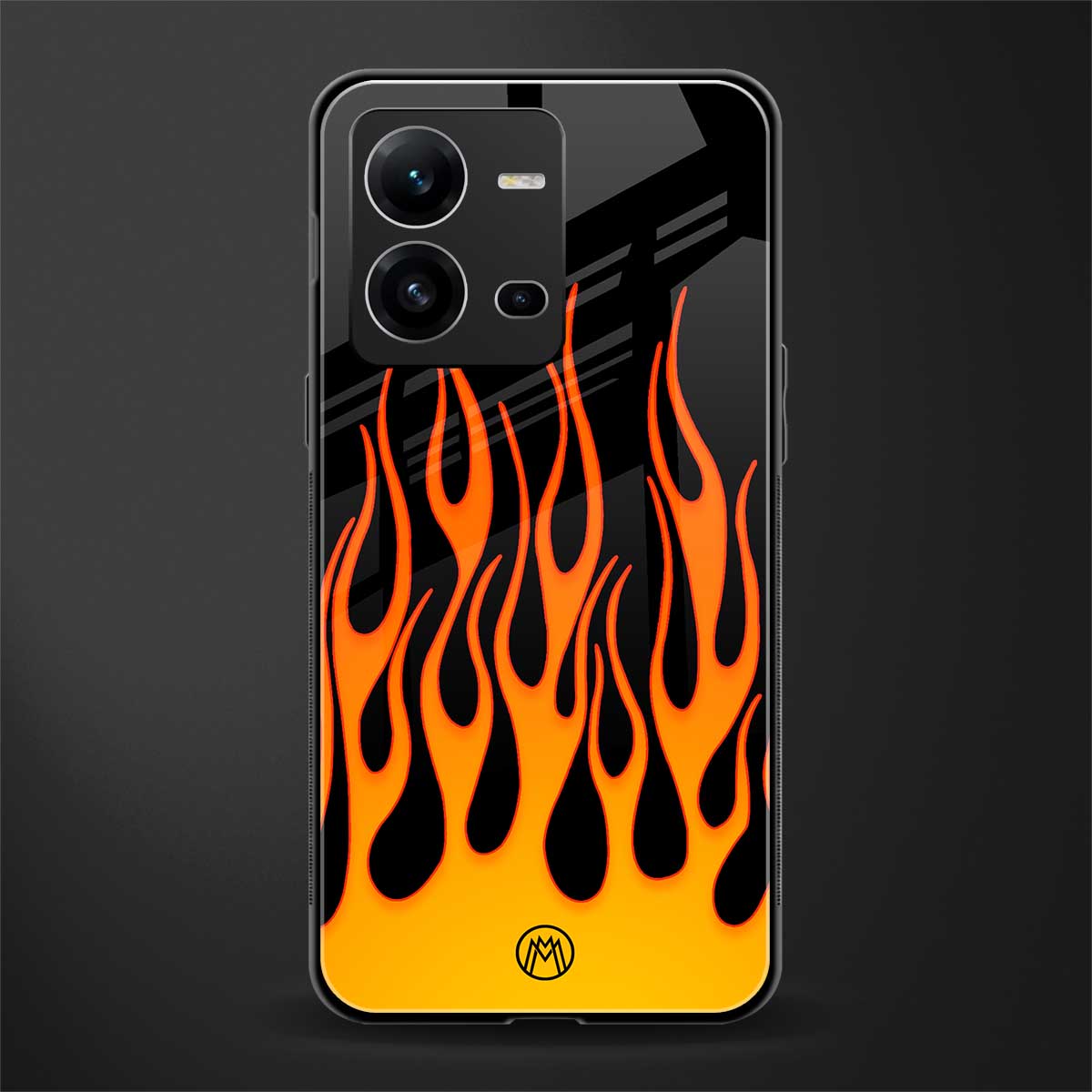 y2k yellow flames back phone cover | glass case for vivo v25-5g