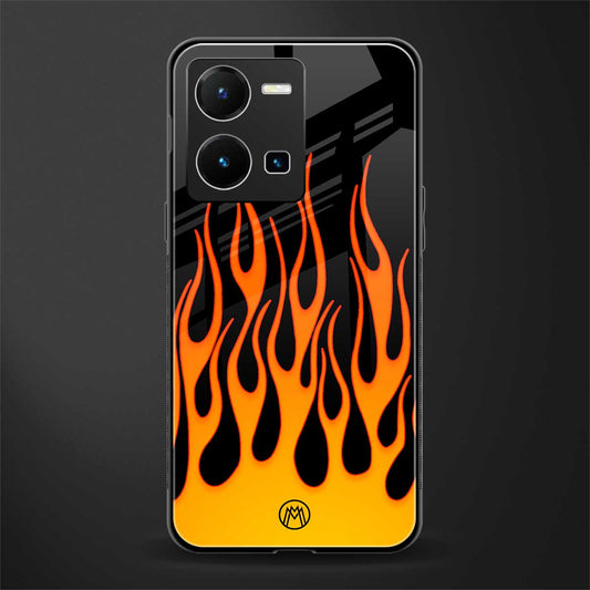 y2k yellow flames back phone cover | glass case for vivo y35 4g