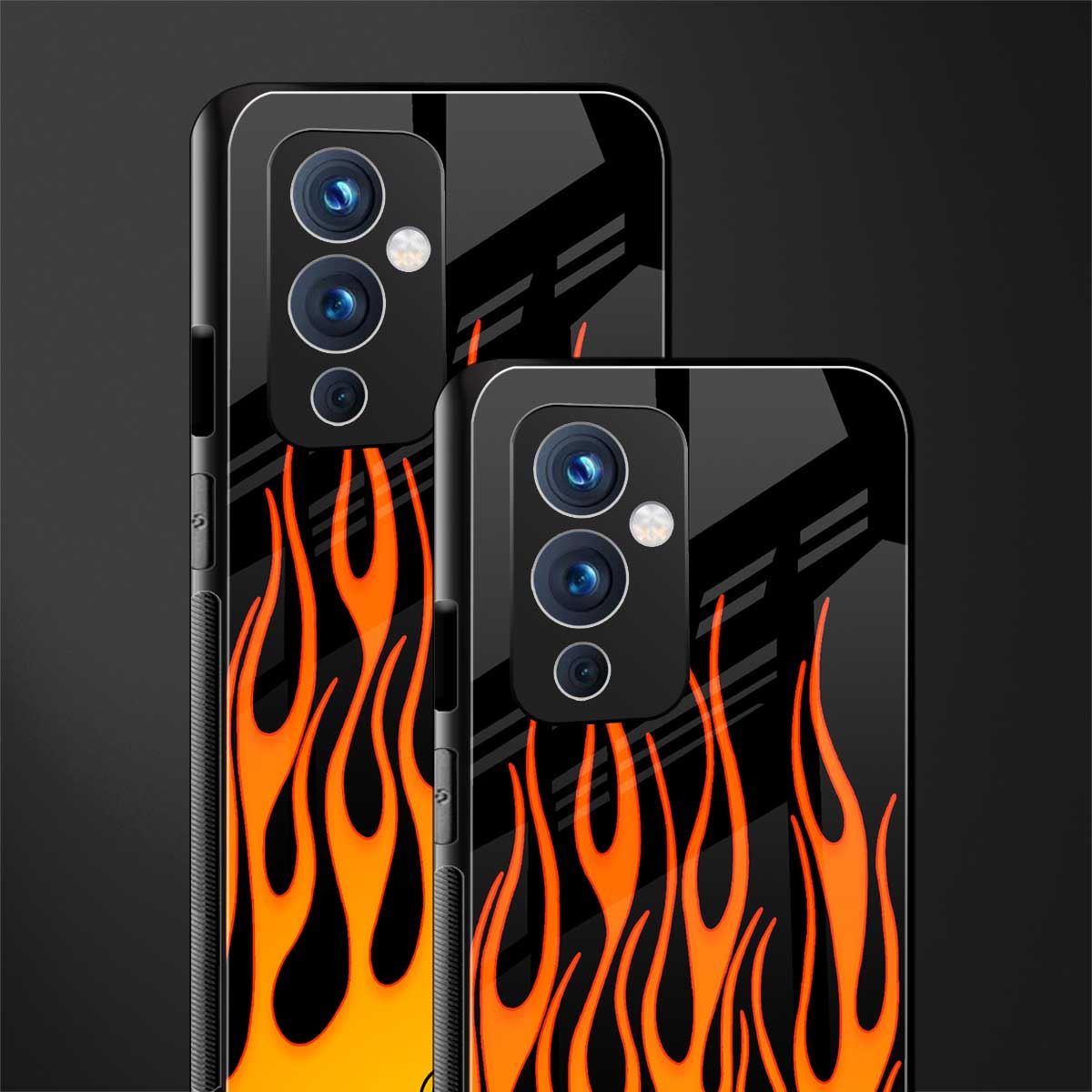y2k yellow flames back phone cover | glass case for oneplus 9