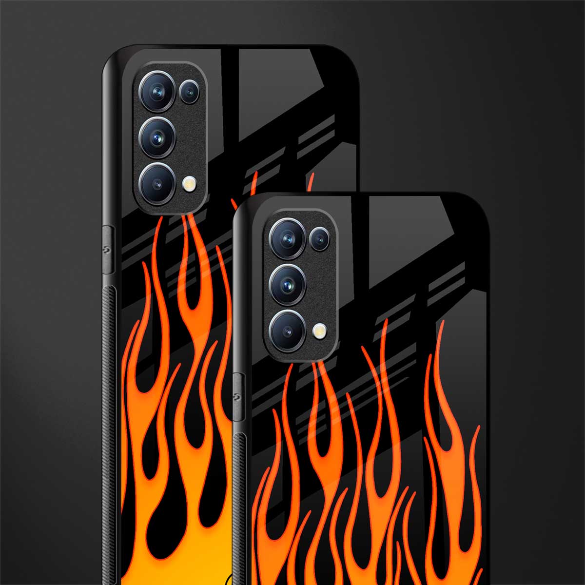 y2k yellow flames back phone cover | glass case for oppo reno 5