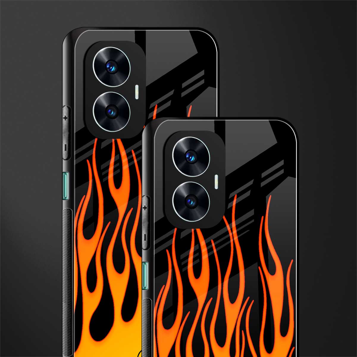 y2k yellow flames back phone cover | glass case for realme c55