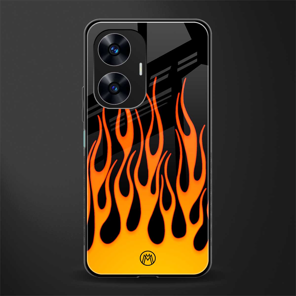 y2k yellow flames back phone cover | glass case for realme c55