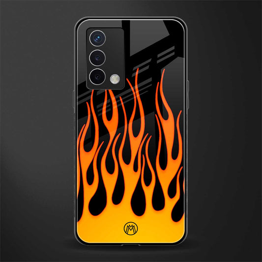 y2k yellow flames back phone cover | glass case for oppo a74 4g