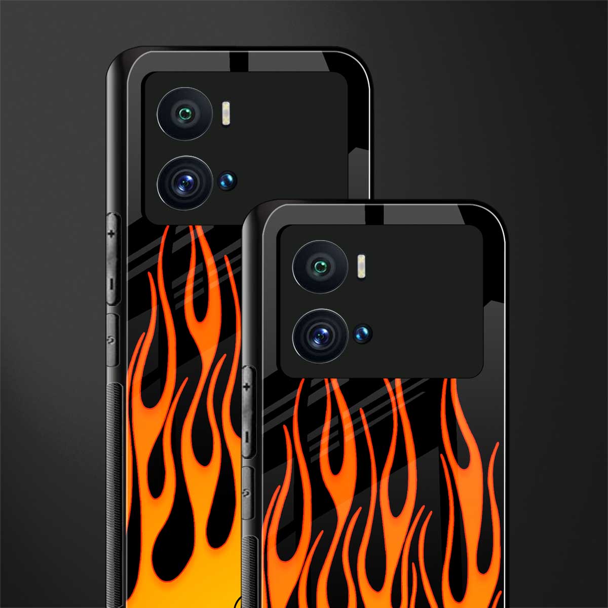 y2k yellow flames back phone cover | glass case for iQOO 9 Pro