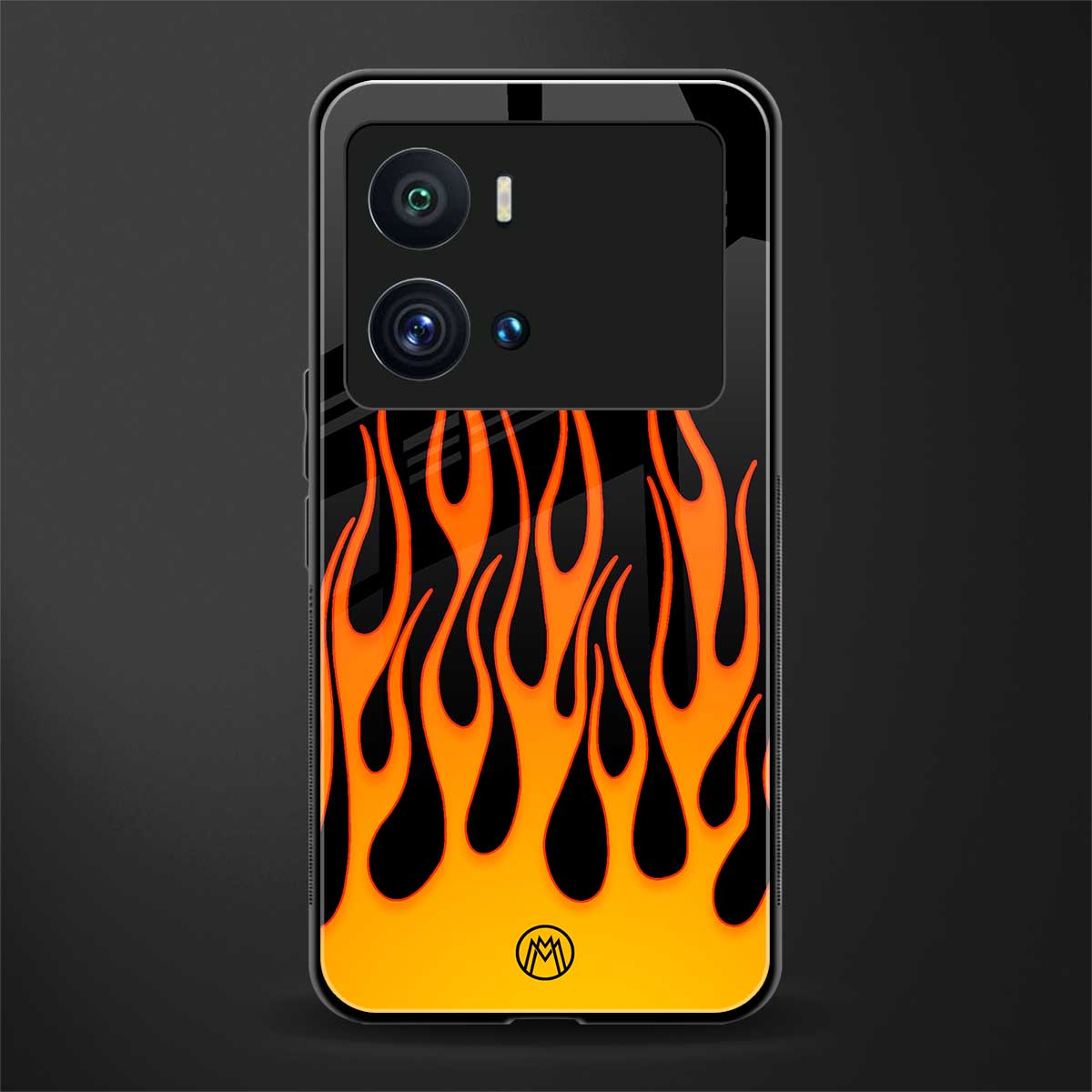 y2k yellow flames back phone cover | glass case for iQOO 9 Pro