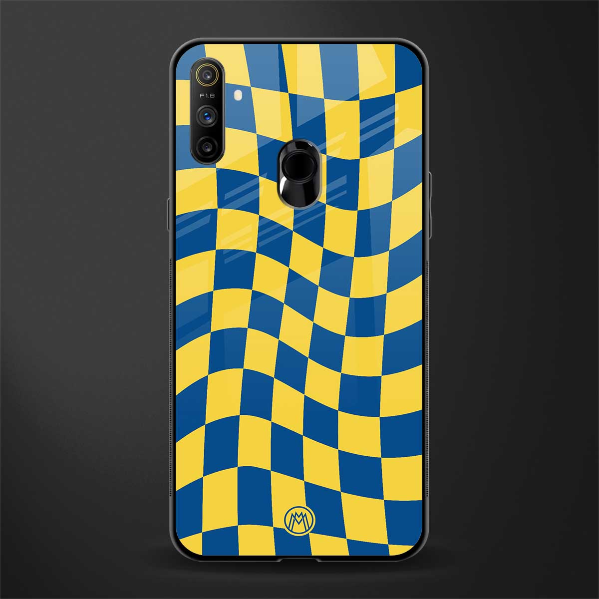 yellow blue trippy check pattern glass case for realme narzo 20a image