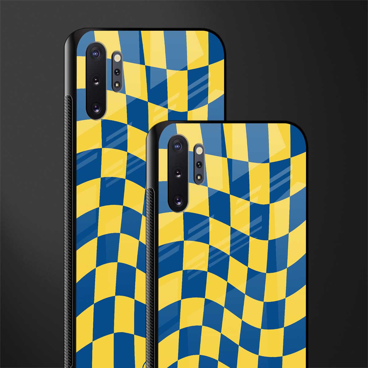 yellow blue trippy check pattern glass case for samsung galaxy note 10 plus image-2
