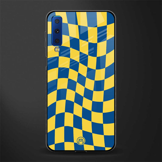 yellow blue trippy check pattern glass case for samsung galaxy a7 2018 image