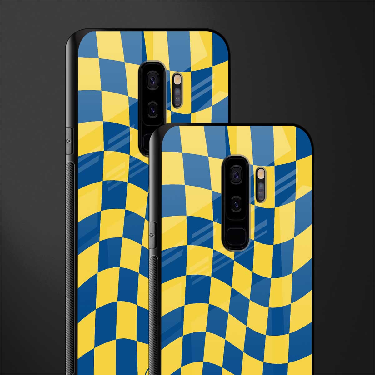 yellow blue trippy check pattern glass case for samsung galaxy s9 plus image-2