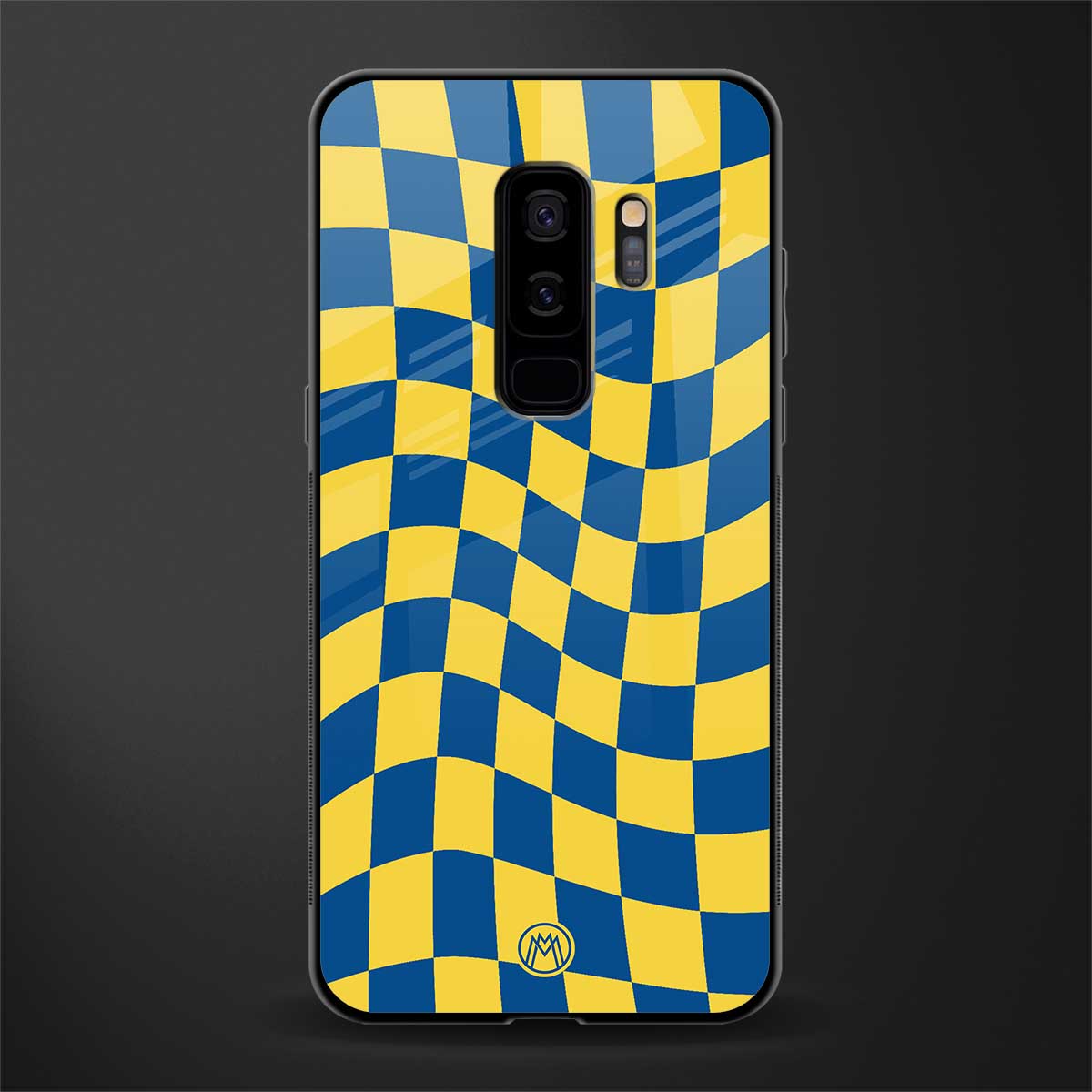 yellow blue trippy check pattern glass case for samsung galaxy s9 plus image
