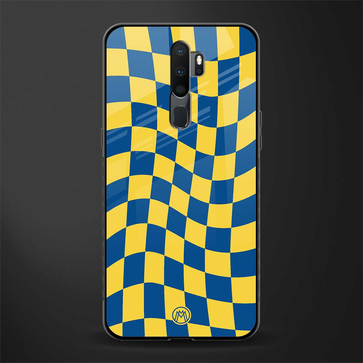 yellow blue trippy check pattern glass case for oppo a5 2020 image