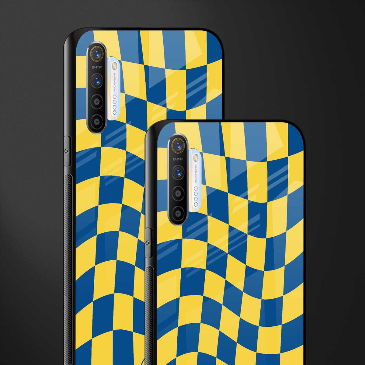 yellow blue trippy check pattern glass case for realme x2 image-2